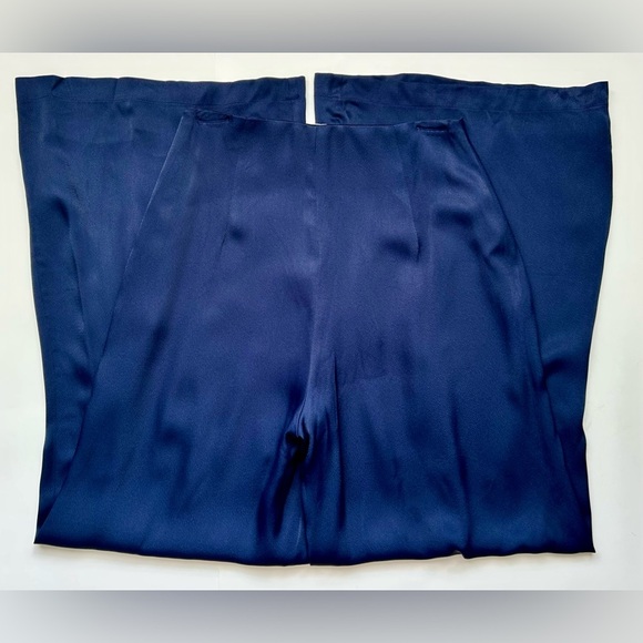 Les Heroines by Vanessa Cocchiaro Wide Leg Trouser Pants Navy Blue Satin Size 8 - Picture 9 of 13
